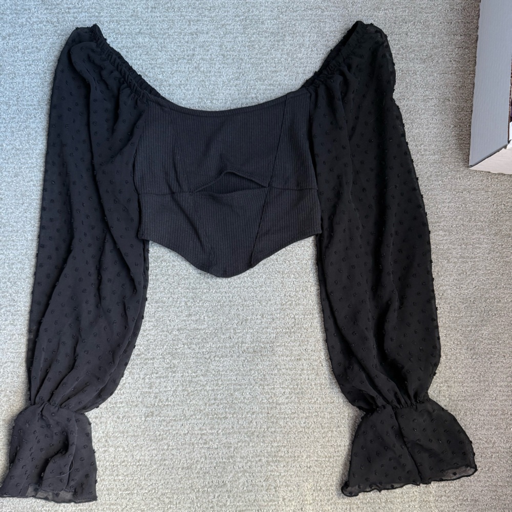 Urban Outfitters Black Sheer Sleeve Crop Top